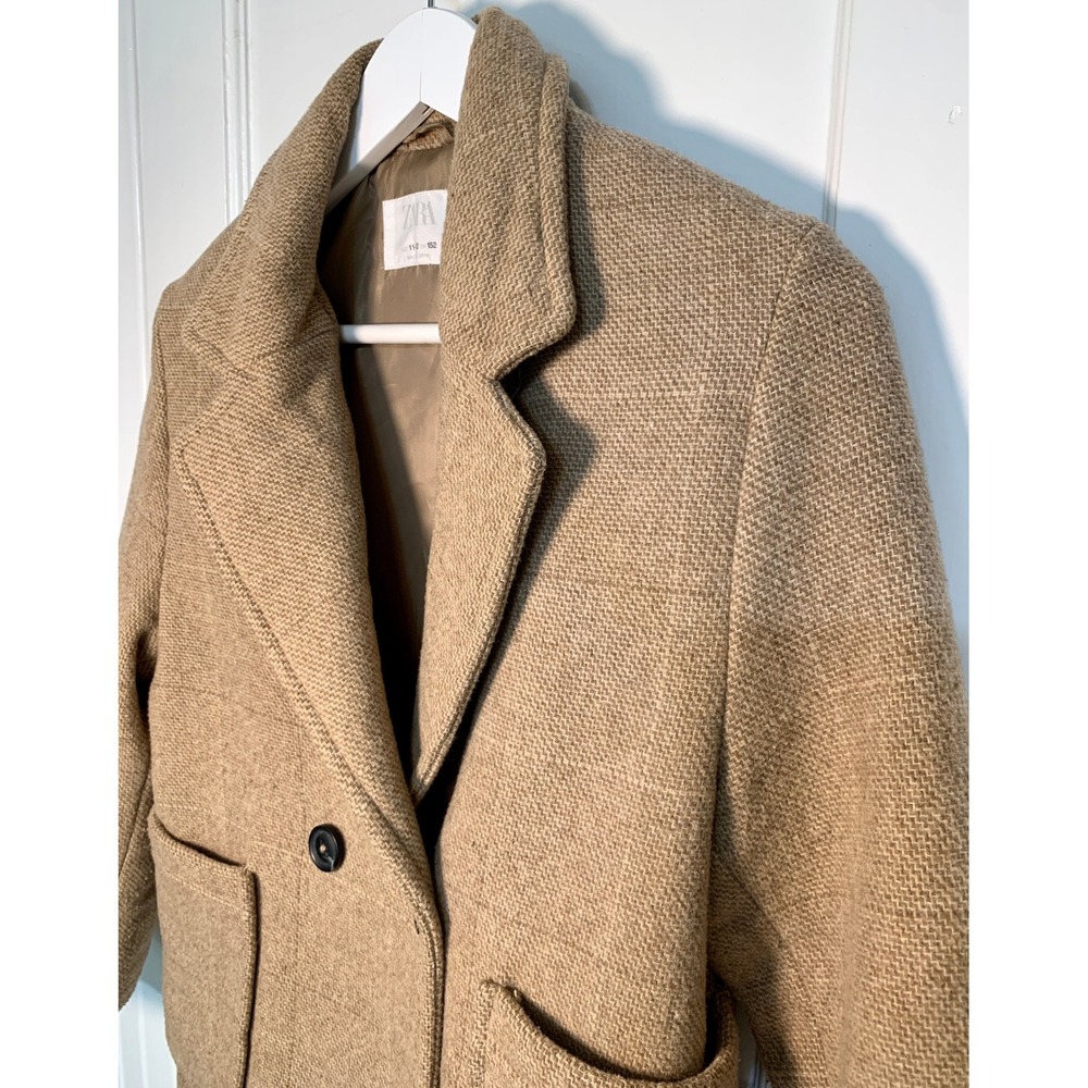 Zara Girls Double Breasted Brown Tweed Wool Blend Peacoat Gossip Girl / 11-12 - Picture 13 of 16
